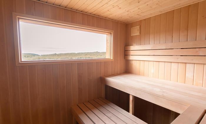 Sauna room with view out to the dunes